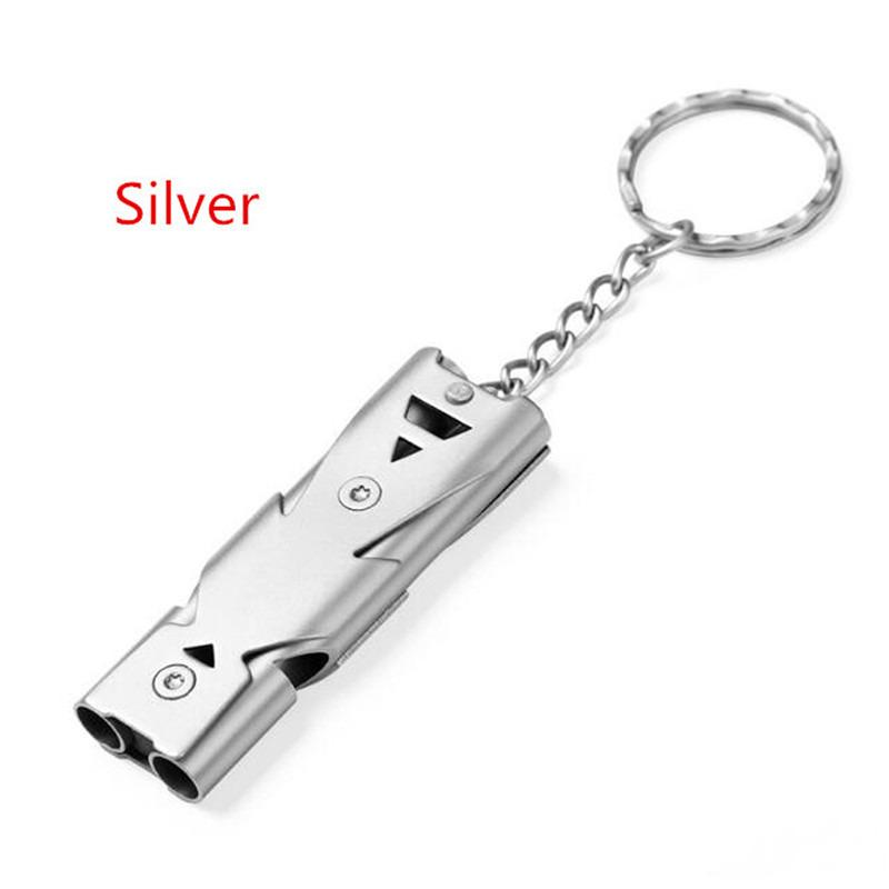 

Double Tube Emergency Survival Whistle - 120dB Loud Alarm with Keychain&Lanyard for Outdoor Camping Hiking Safety (Silver/Black)