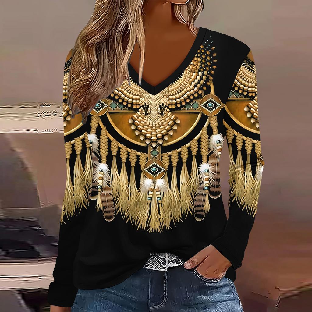 Fashion Flower stripe pattern 3D Print Women V-Neck Long Sleeve T-Shirt Autumn Casual Breathable Women's Clothing Apparel Tops