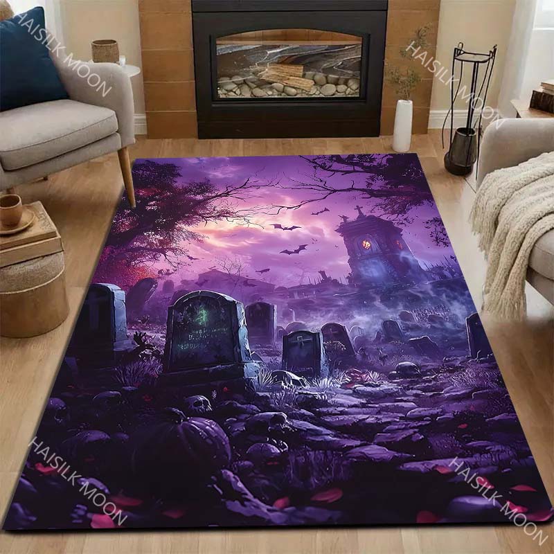 Spooky Grave Halloween Theme Carpet for Living Room Bedroom Bedside Floor Mat Cloakroom Kids Activity Area Rugs Festive Decor