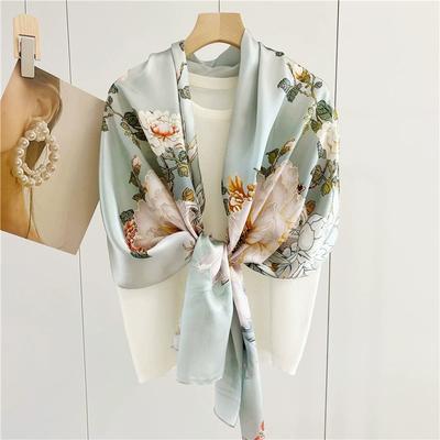 Graceful 100% Pure Silk Scarf Women Elegant Mulberry Silk Floral Neckerchief Scarves Shawls