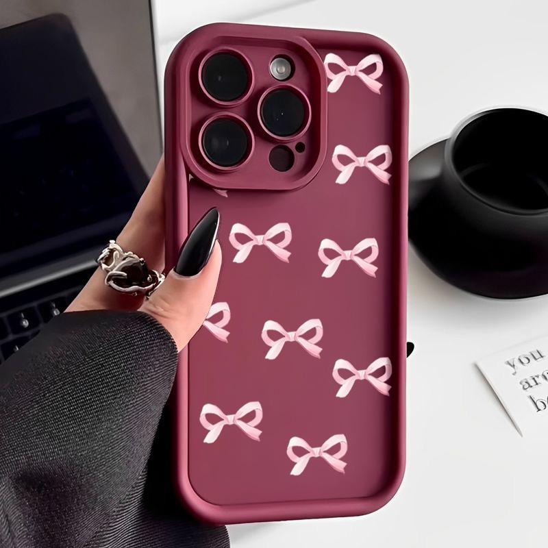 Cover per telefono in TPU opaco con motivo a fiocco per iPhone 16 Pro Max 15 Pro 14 Plus 13 12 11 XS XR 8 7 Protezione obiettivo Antiurto Morbida custodia bumper in silicone