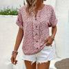 Summer Printed Women's T-shirt Elegant Floral Buttons Short Sleeve Loose Casual T-shirts Women Fashion Vintage Office Ladies Pullover Tee Tops New
