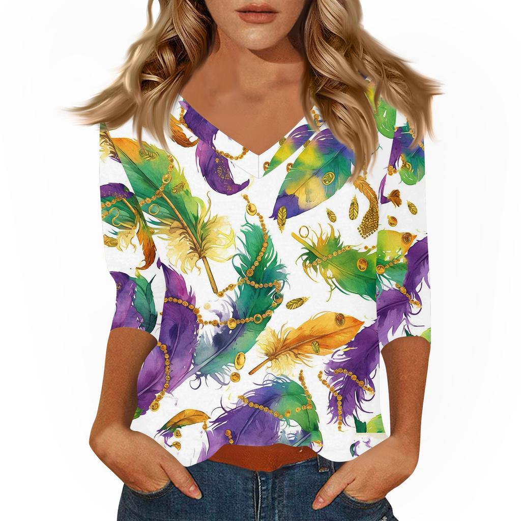 Dámské tričko s potiskem 3/4 rukáv denní víkendová móda základní véčkový výstřih běžný top