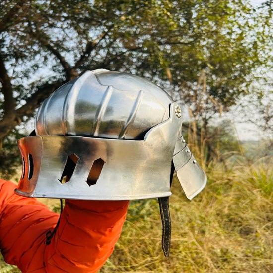 Medieval Knight Steel German Sallet Helmet With Long Tail- Larp Knight Costume Cosplay & Roleplay