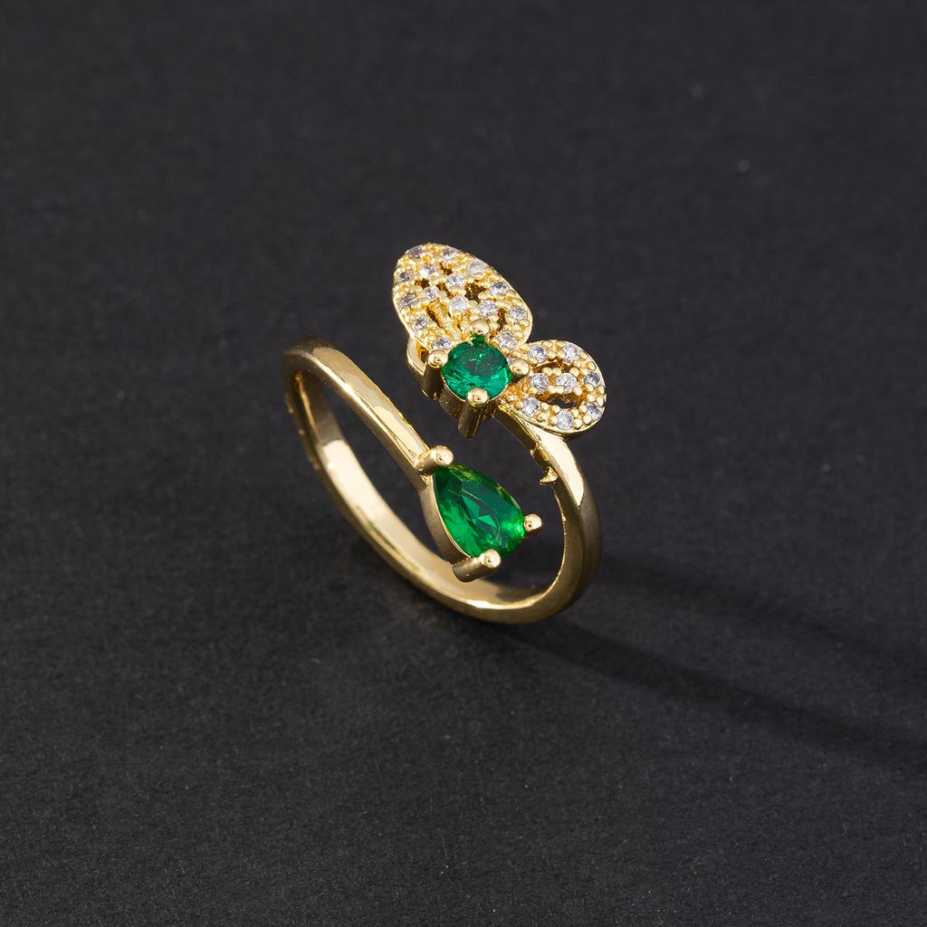 Vintage grandmother green gemstone ring zircon eye snake metal ring niche design temperament open ring