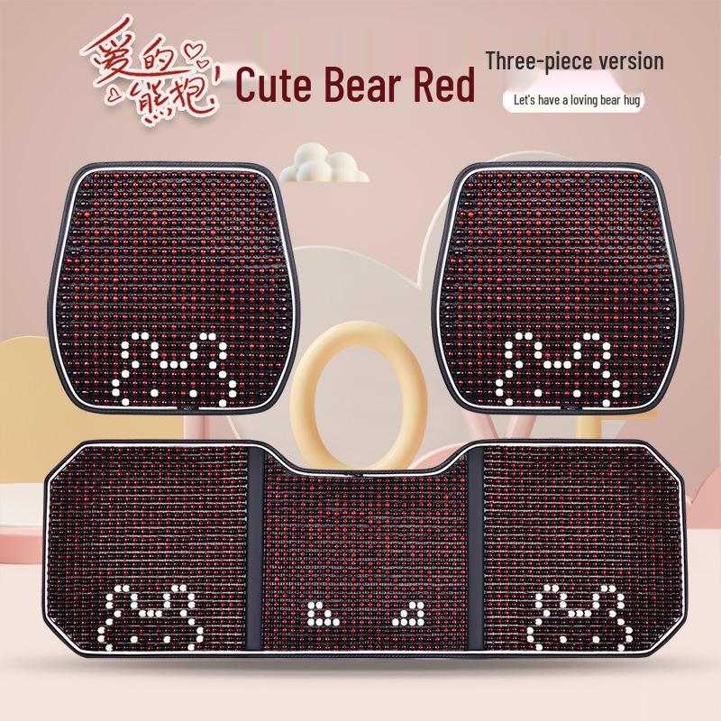 Cartoon Bear Wooden Bead Car & Office Cushion Set - 3-Piece, All-Season