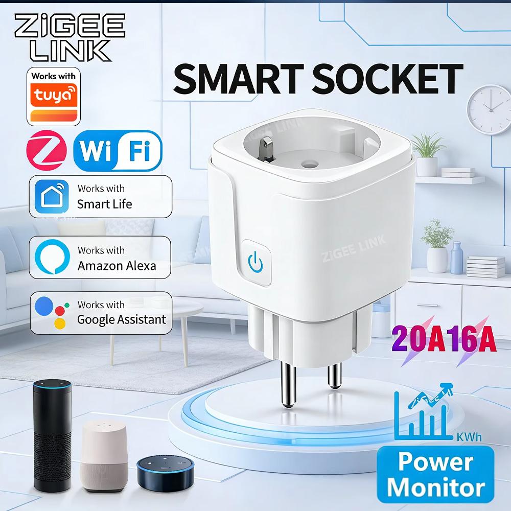 Smart Home WiFi or Zigbee3.0 Plug EU Power Monitor Timer Socket for Home Appliance Control Via Alexa Google Home Smart Life