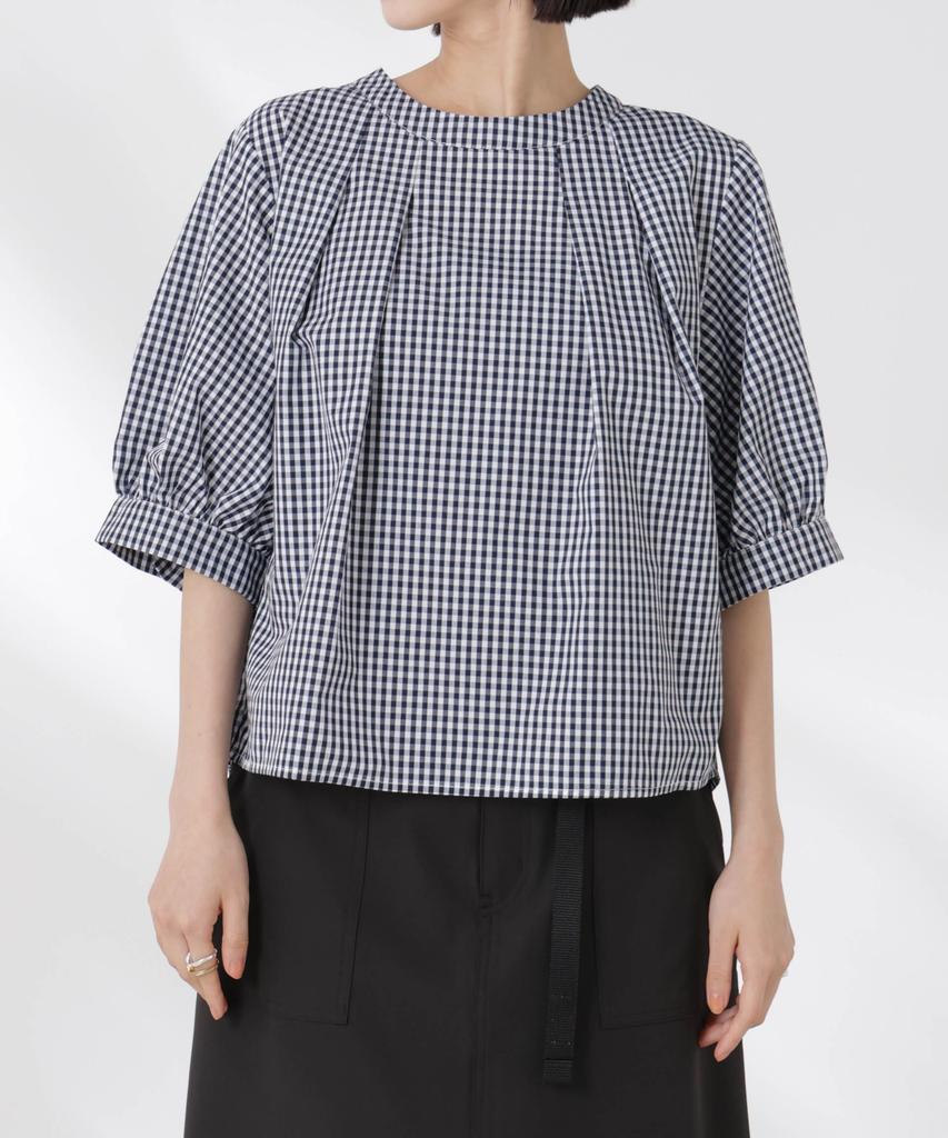 Nano Universe Volume Sleeve Tuck Size F Pattern Women's Blouse, (360cm), 1, 673-5121326