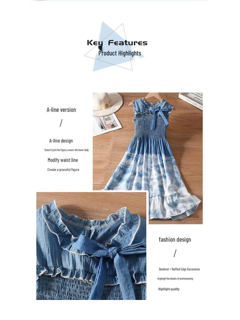 Hand-Dyed French-Style Women's Pleated Cinched Waist Bow Dress