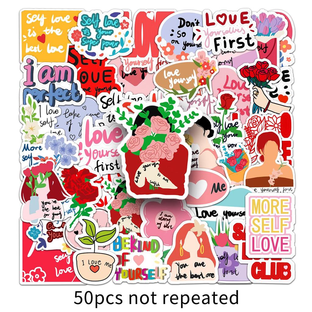 50-Sheet Self-Love Graffiti Stickers: Motivational Phrases, Waterproof DIY Journal & Card Making