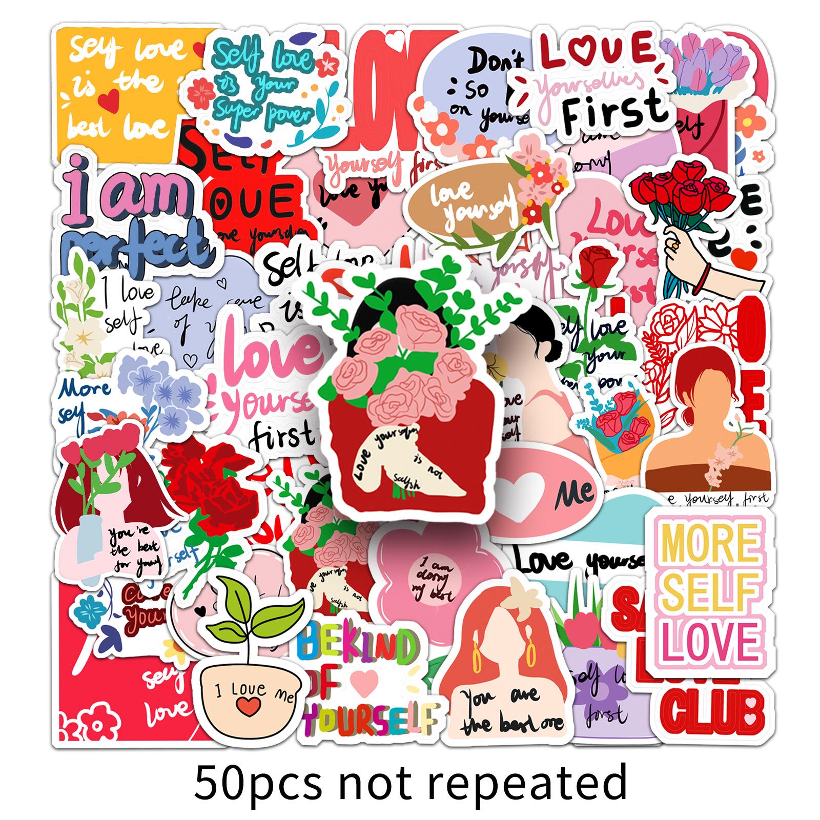 50-Sheet Self-Love Graffiti Stickers: Motivational Phrases, Waterproof DIY Journal & Card Making