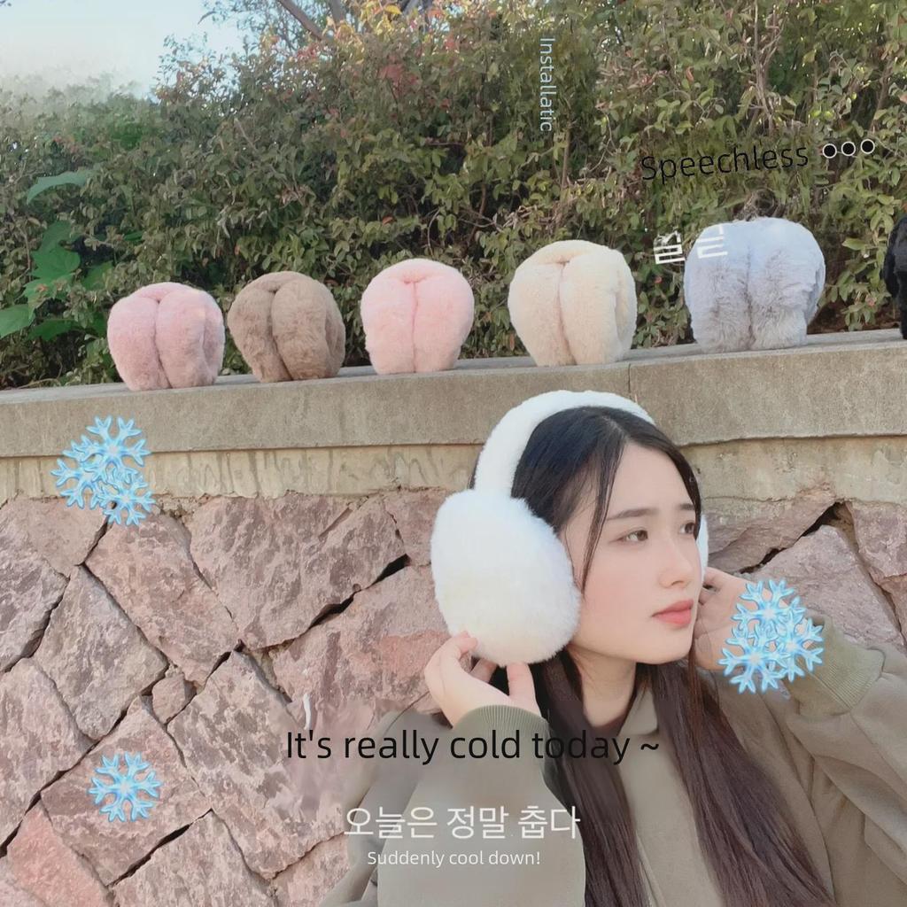 Women's Winter Plush Solid Color White Earmuffs - Extra Thick Imitation Rabbit Fur for Warmth