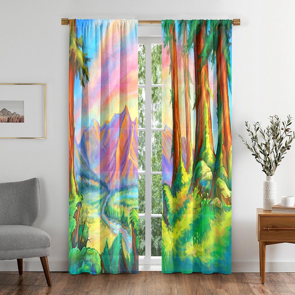 Vivid Colors Nature Landscape View SkyPrinting Room Darkening Window Area Curtain Living Living Space Bedrooms Bathing Room Kitchen Doorways Cabinet