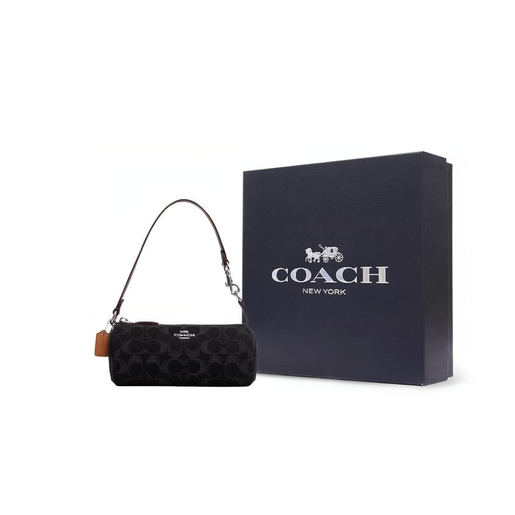 Coach Nolita 20 Mode Vintage Monogramm Print Signatur Denim Und Glattes Leder Schultertasche Klein Damenhandtaschen Schwarz CP258-SVBK
