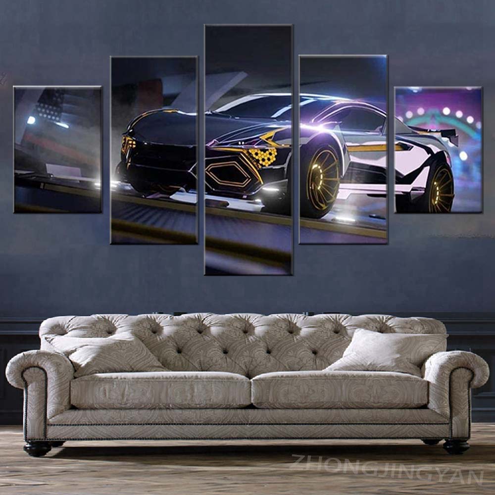 No Framed Canvas 5 Pcs Game Rocket League Neon Car Wall Art Posters Picture Paintings Home Decor for Living Room Decoration