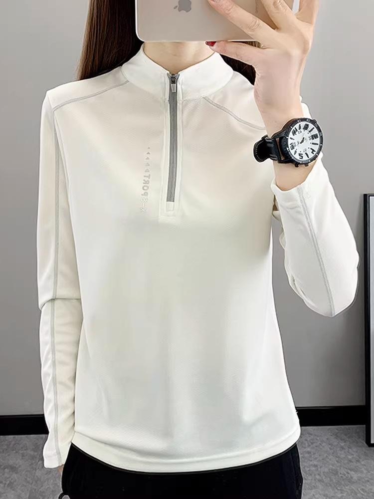Women's Quick-Dry Long Sleeve Top for Sports, Fitness, Running, Hiking, and Mountaineering - Spring/Summer Lightweight Stand Collar Shirt.