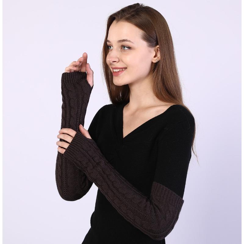 New Korean Women's Autumn and Winter Half Fingered Woolen Gloves Knitted Warm Exposed Finger Arm Guards with False Sleeves