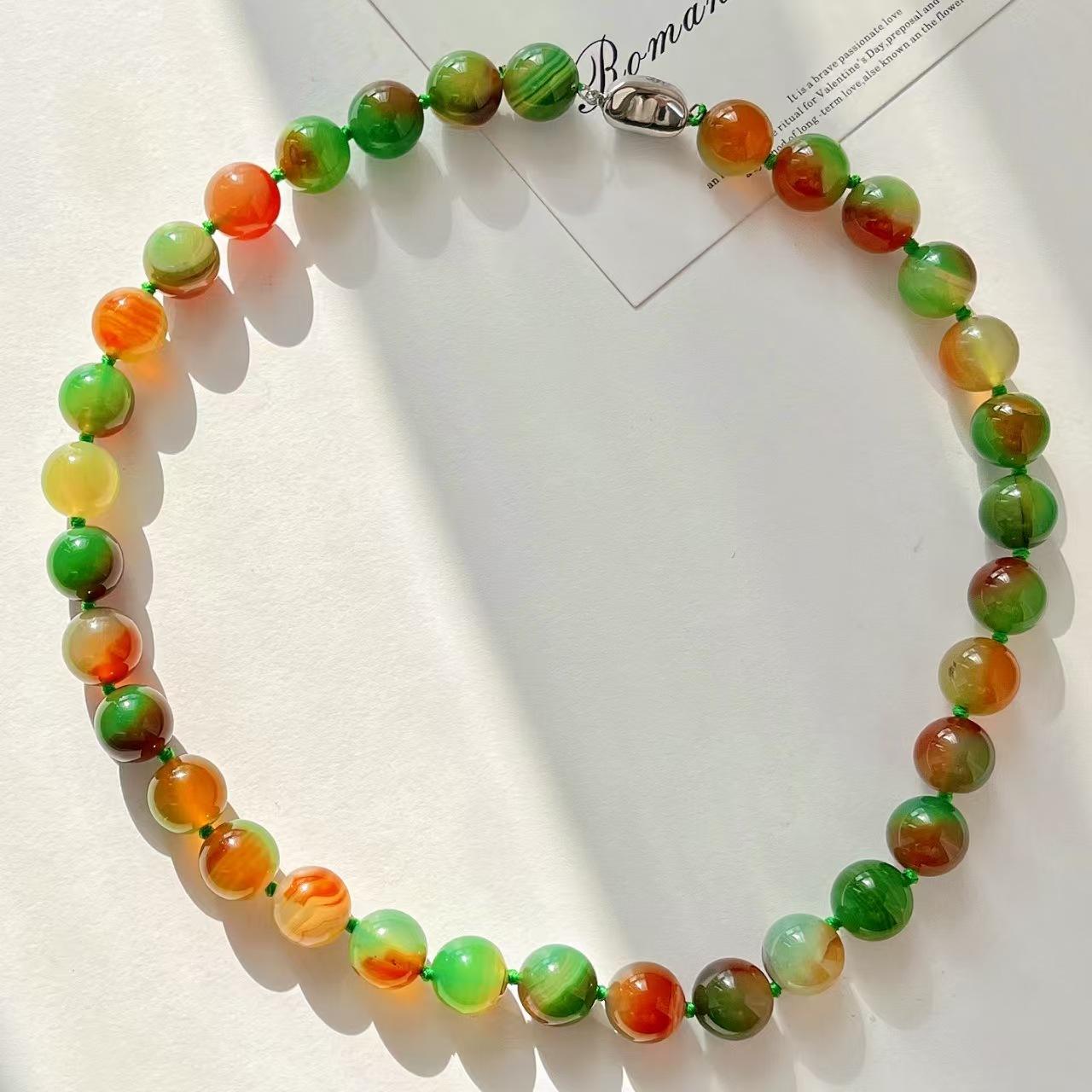 Retro National Style Retro Maillard Natural Color Chalcedony Agate Chalcedony Collarbone Chain Necklace Neck Chain