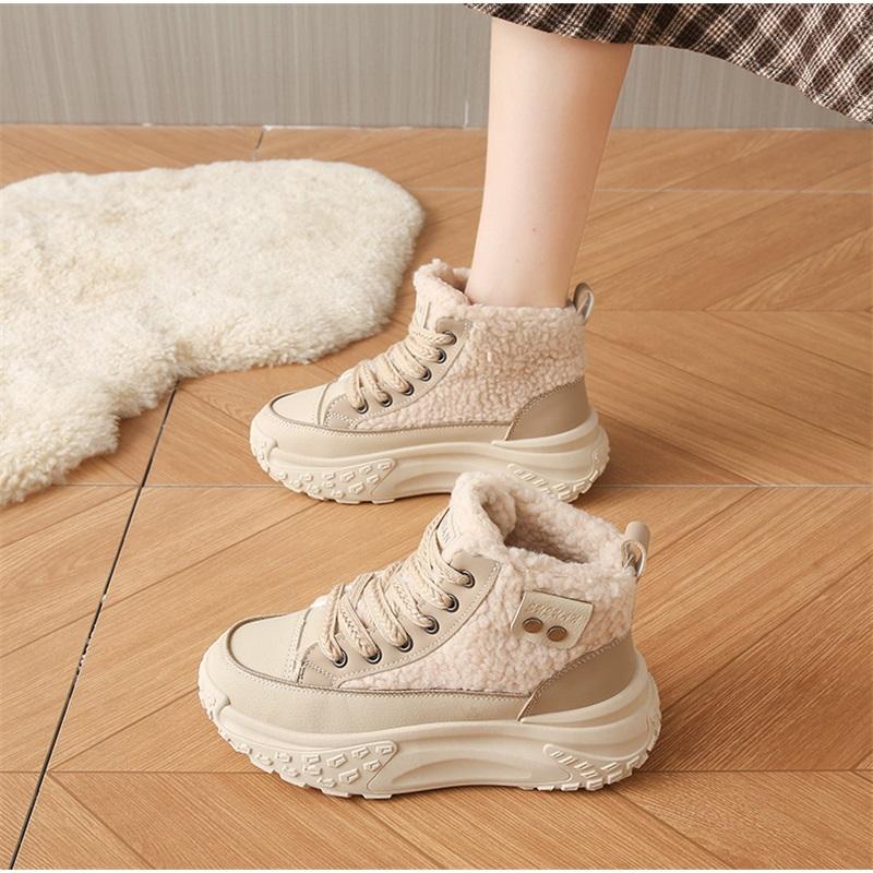 Women's Winter Fashion Casual Trend With Plush Insulation High Top And Height Increasing White Shoes