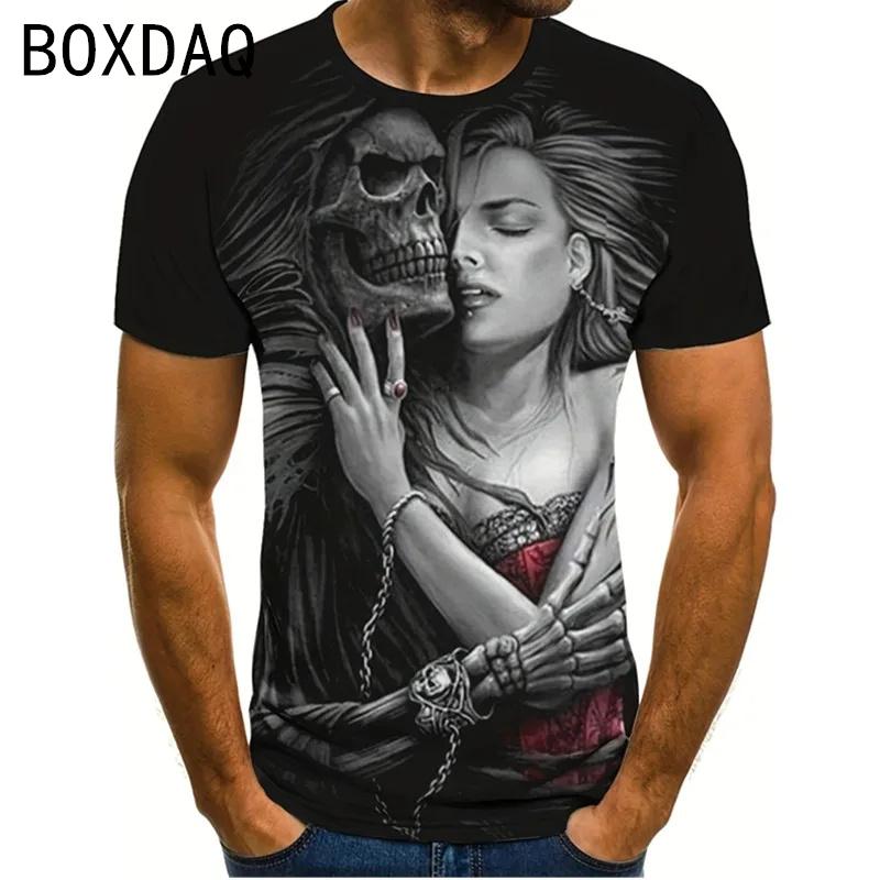 

Мужская футболка большого размера с коротким рукавом, индивидуальная футболка с 3D забавным принтом черепов, летняя повседневная свободная пуловер с короткими рукавами и круглым вырезом, топы 6XL