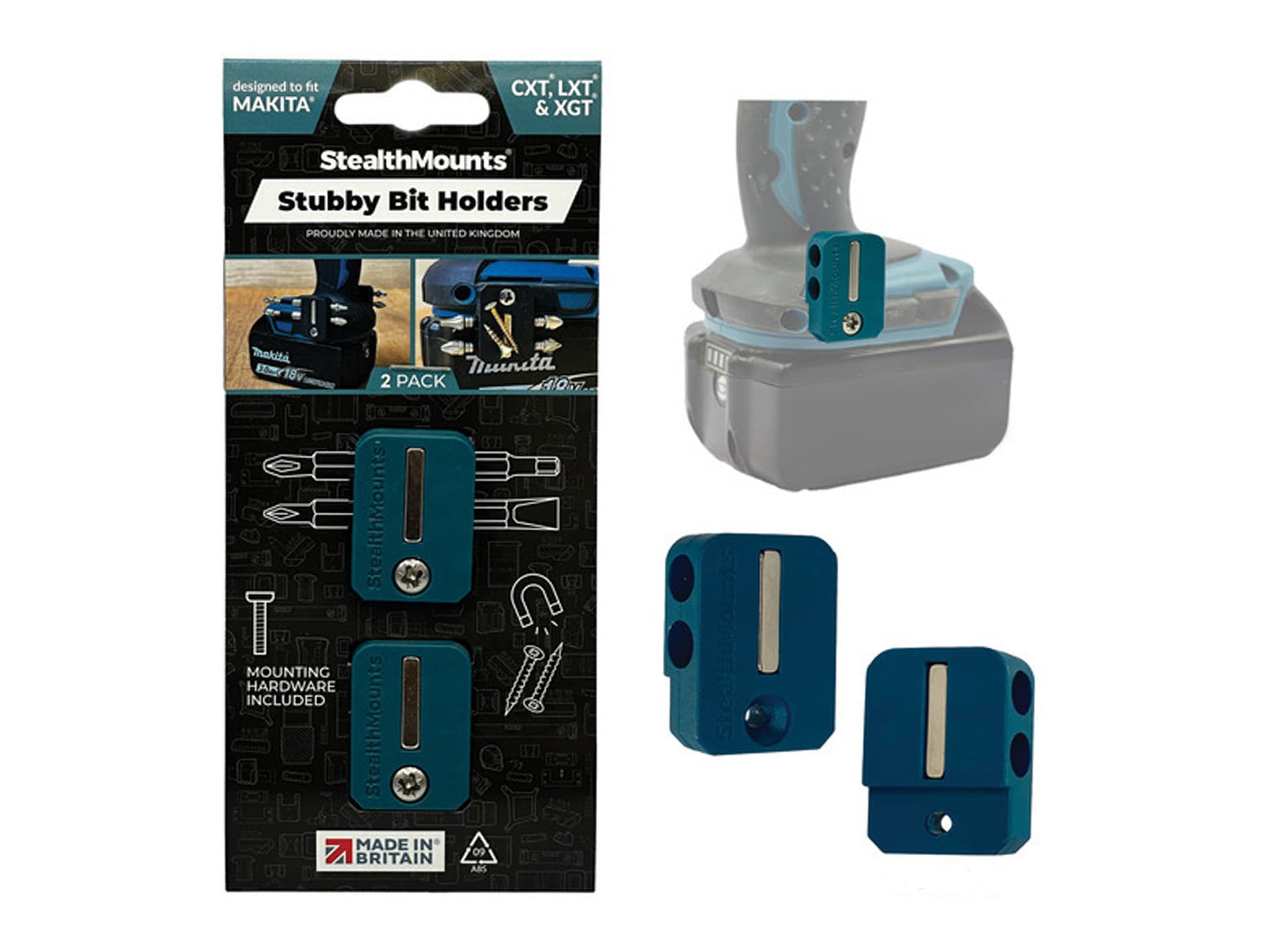 

Stealth Mount Stubby Bit Holder for Makita (Pack of 2) Blue BH-MK-S-BLU-2