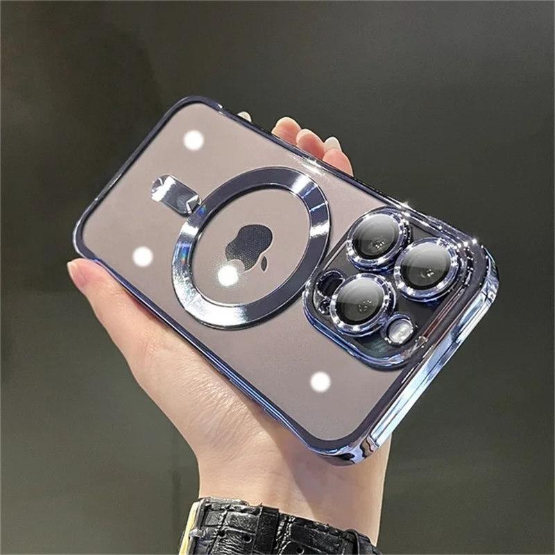 Luxusní magnetické pokovování transparentní pouzdro na telefon s bezdrátovým nabíjením pro iPhone 11 12 13 14 15 Pro Max Plus nárazník silikonový měkký kryt