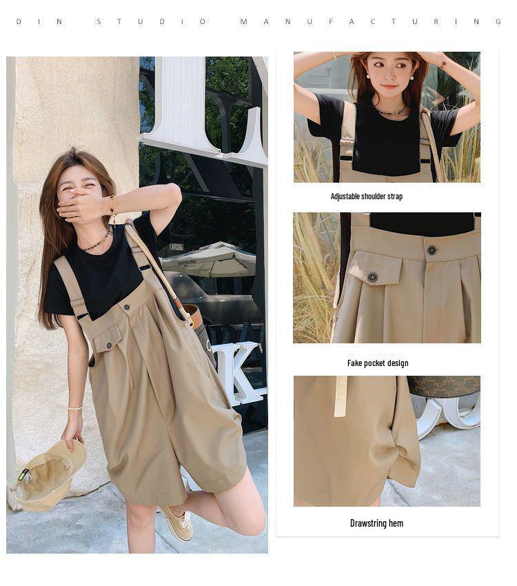 French Summer Women's Slim Korean Style Wide-Leg Casual Overall Shorts
