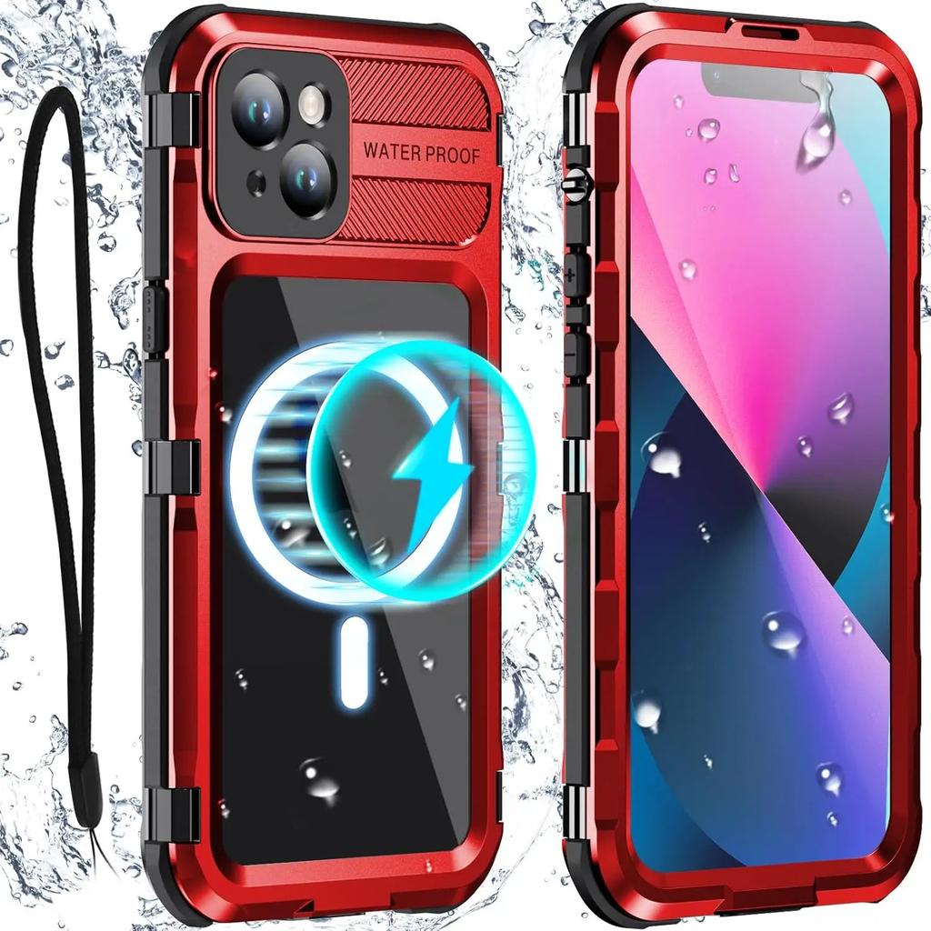 For iPhone 16 15 Plus 14 Pro Max IP68 Waterproof Phone Case Metal Shockproof Magnetic Cover Screen Protector Heavy Duty Shell