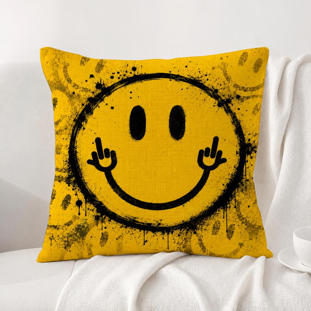 Symbol Smile Face Cushion Cover Natural Linen Pillowcase Set AllinOne Decor Cushion Cover for Sofa Bedroom Chair