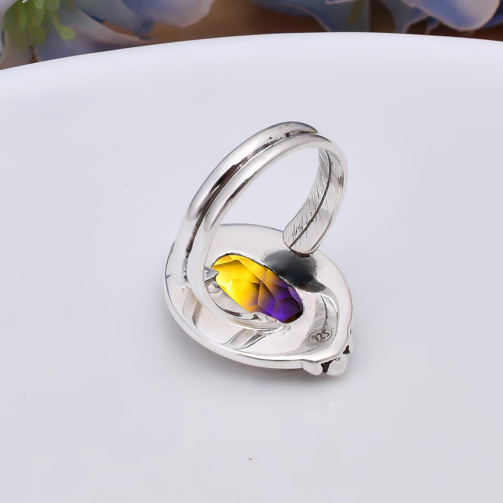 Ametrine 925 Sterling Silver Ring V5941, Yellow & Purple Ring, Oval Ring, Valentin's Day Gift, Gift For Her, Birthday Gift, Handmade Jewelry, Silver J