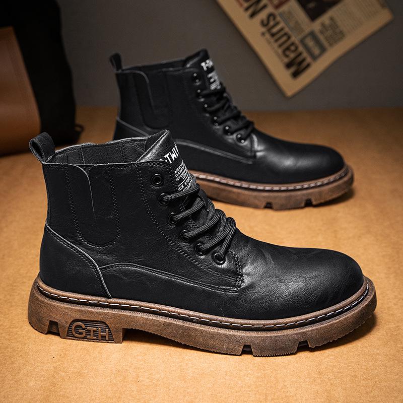 

Мужские кожаные ботинки в стиле ретро 2024 года — универсальные повседневные осенние ботинки в стиле Мартин 40 черный коричневый