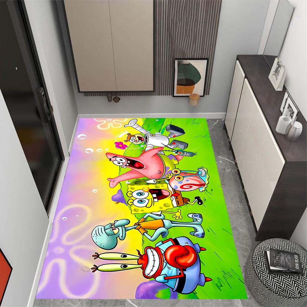 Spongebob Squarepants Adventure Themed Anti-Slip Rugs - Polyester Home Decor, Suitable for Bedrooms, Living Rooms, Doorways, Studios, and Decorations