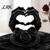Three Dimensional Skull Craft 3D Printed Heart Shape Skeleton Hand Ornament, Gothic Rose Statue for Home Decor, Unique Dark Romantic Desktop Sculpture