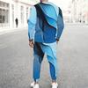 Men Black White Abstract Curve Line Print Long Sleeve Sweatshirt Jogger Pants Two Piece Suit