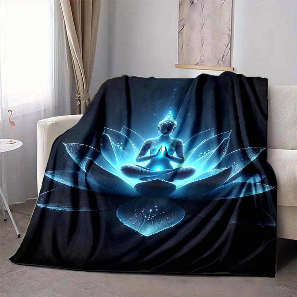 1 Stück Buddha Lotus Decke, Leichte Flanell Überwurfdecke für Sofa, Bett, Reise, Camping, Wohnzimmer, Büro, Couch, Stuhl und Bett