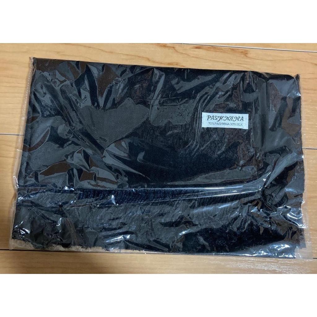Used Unused Muffler Stole Silk Black Woven Pattern 70% PASHMINA 30% SILK Pashmina