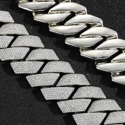 Men’s 25mm Rhombus Cuban Chain Necklace with 6 Rows of Zircon, Hip Hop Style