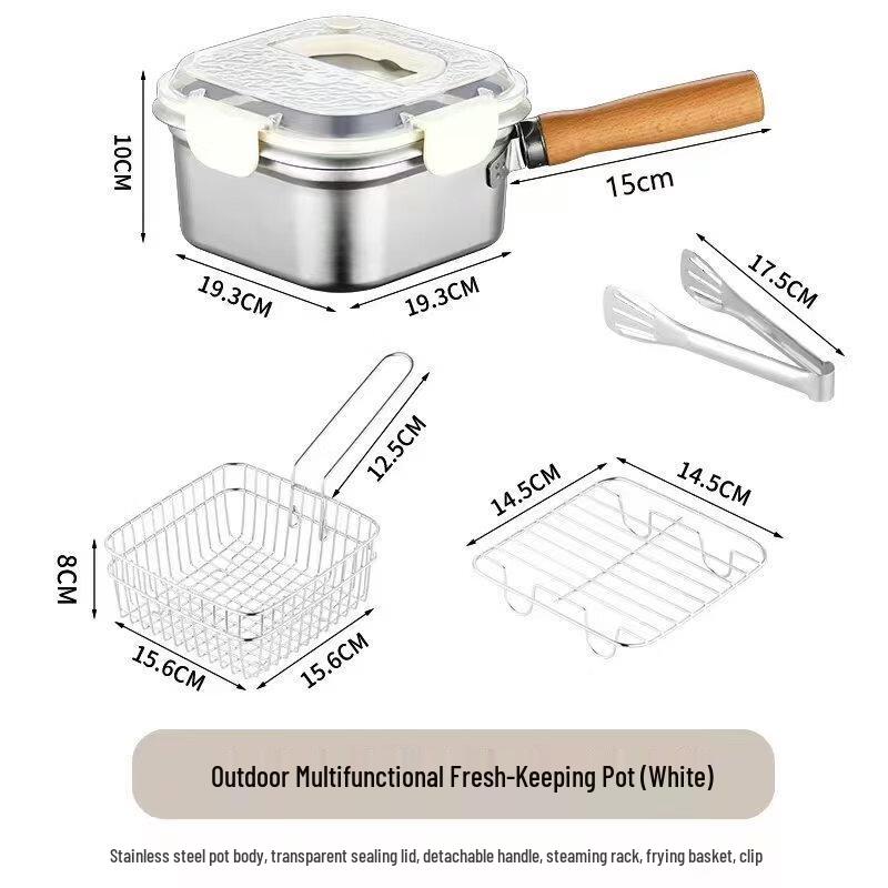 Wutuo 5-Piece 304 Stainless Steel Camping Food Container & Fryer Set