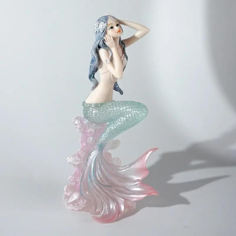Raffinata Statuetta Sirena Corallo Onda Marina in Resina Ornamento Artigianale per Casa Auto Decorazione Regalo Ragazze Bambini Festival