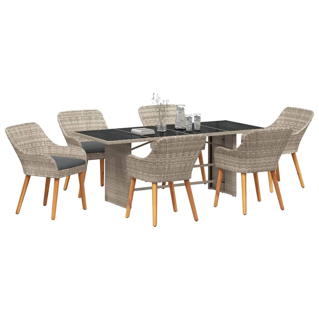 Garden Dining Set 7 pcs Light Grey Poly Rattan