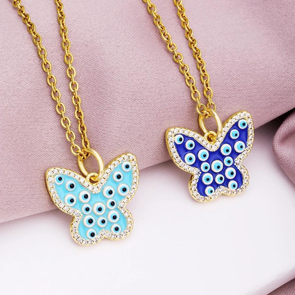 Türkische Glück Bösen blick Halskette Frauen 8 Stil Blau Augen Weiblichen Charme Mode Emaille Schmetterling Edelstahl Halskette Schmuck