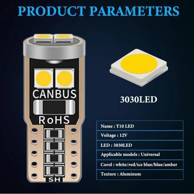 10Pcs T10 W5W 6SMD 3030 Super Bright LED Canbus No Error Car Interior Reading Dome Lights Auto Parking Lamp Wedg