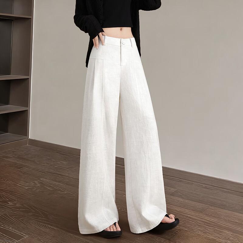 Ta Chi Women's Ramie Blend High-Waist Casual Long Pants
