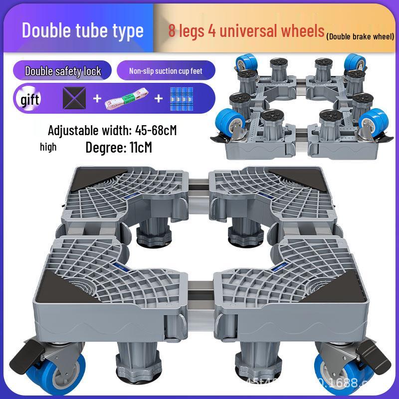 Adjustable Washing Machine Stand with Wheels, Brakes, and Storage Rack