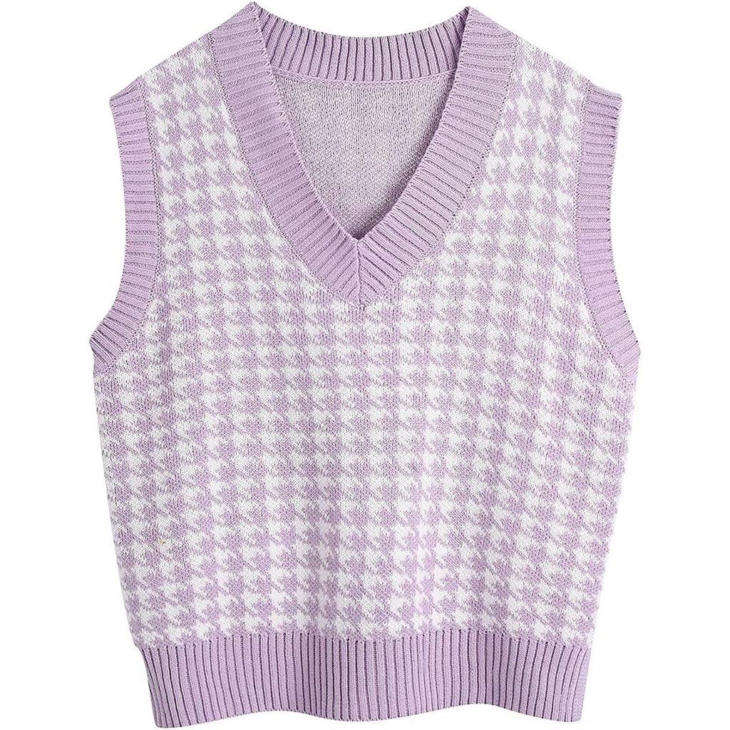 Gilet Sans Manches En Coton Pour Femme - Noir, Col En V - Gilet élégant à Carreaux Y2K, Confortable Et Chaud
