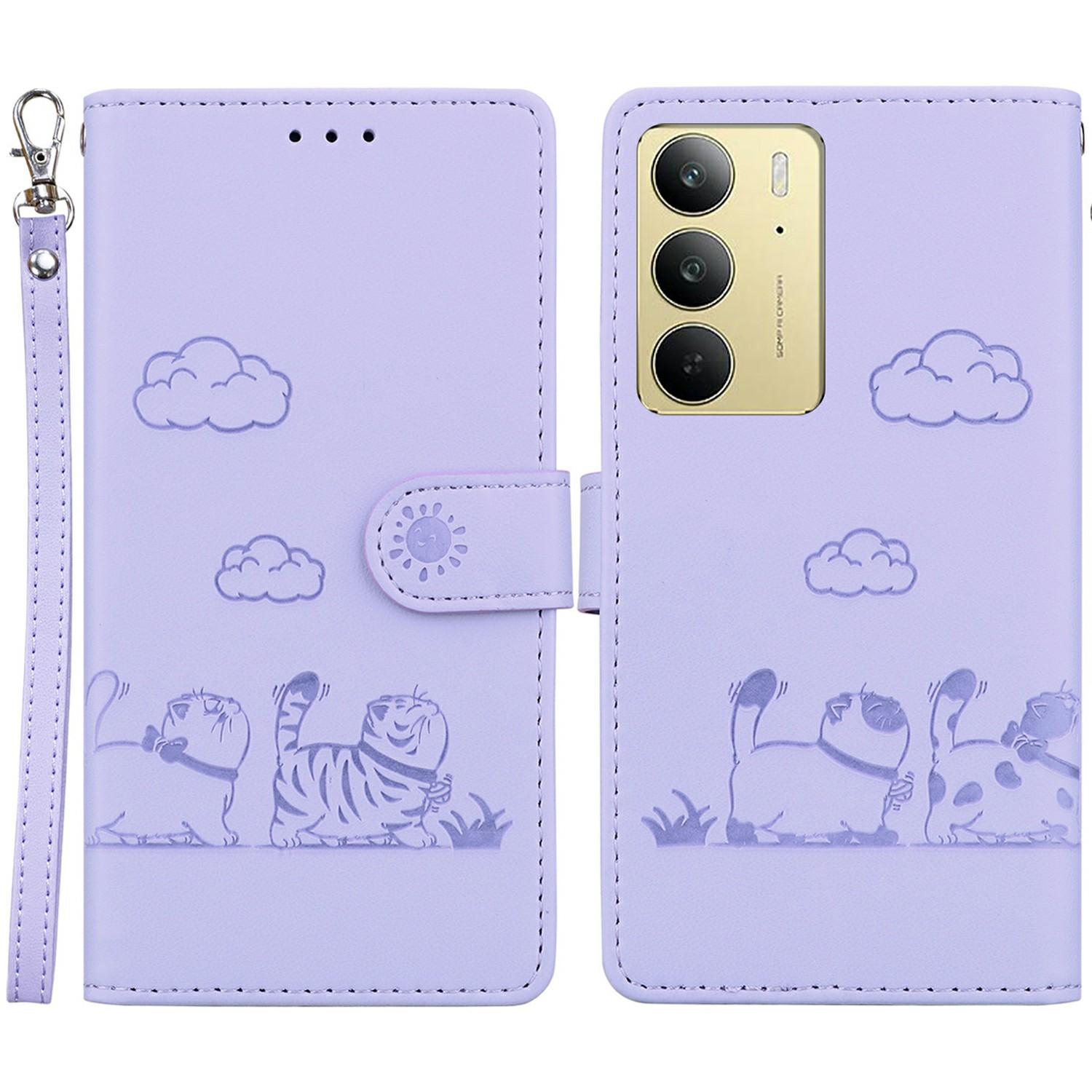 

For Realme C75 4G Case RFID Blocking Kitten Pattern TPU+PU Leather Phone Cover Purple