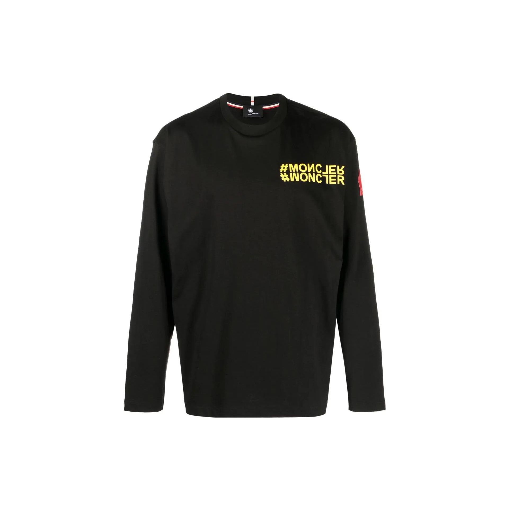 Moncler FW22 Crewneck Pullover met Letterlogo Print Lange Mouwen T-shirt Heren tops Zwart H20978D000048390T999 S