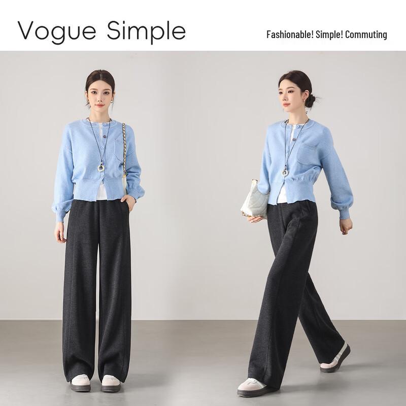 HSTYLE Women's High-Waisted Straight-Leg Acetate Wool Blend Pants