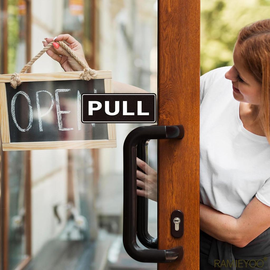 Push Pull Sticker Sign,6 Pack Push Pull Signs for Glass Doors and Other Side Doors,Pull Push Decal Self-Adhesive,Black/White Vinyl Stickers for Doors