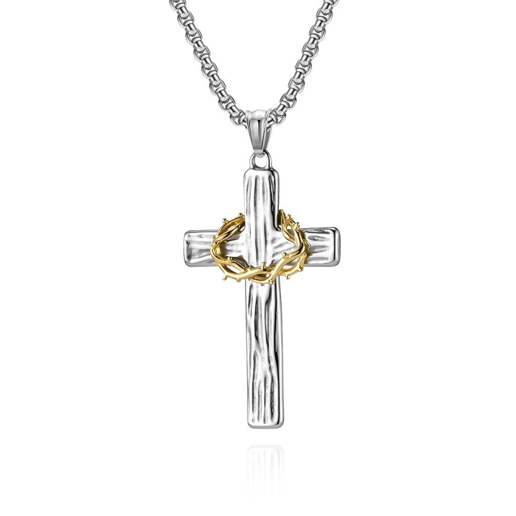 Original Design: Niche Thorn Cross Necklace, Black Gold, High-end, Neutral Style, Hip-hop, Personalized Men's Necklace